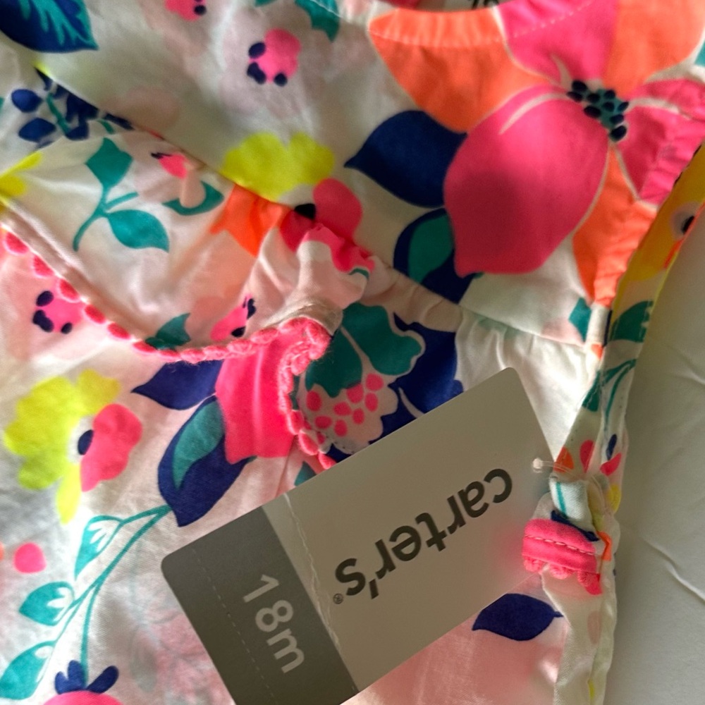 Carters Baby Girl Sleeveless Floral Top Size 18 months 100% Cotton  NEW W/ TAGS - Picture 3 of 5